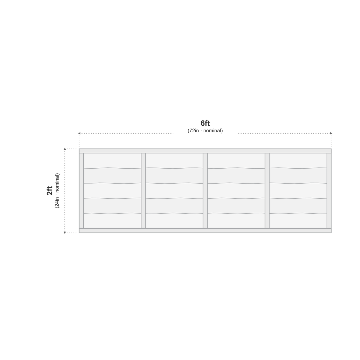 Waney Lap Panels Five Bar Fully Framed 6ft x 2ft dimensions diagram