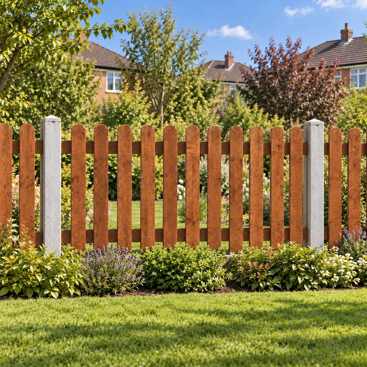 Picket Panels 6ft x 3ft Roundtop – day garden view