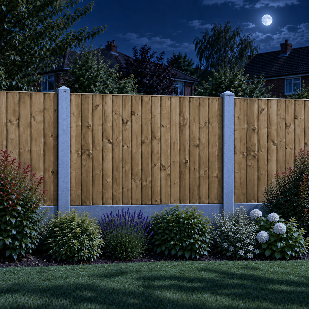 Feather Edge Panel 6ft x 4ft – night garden view