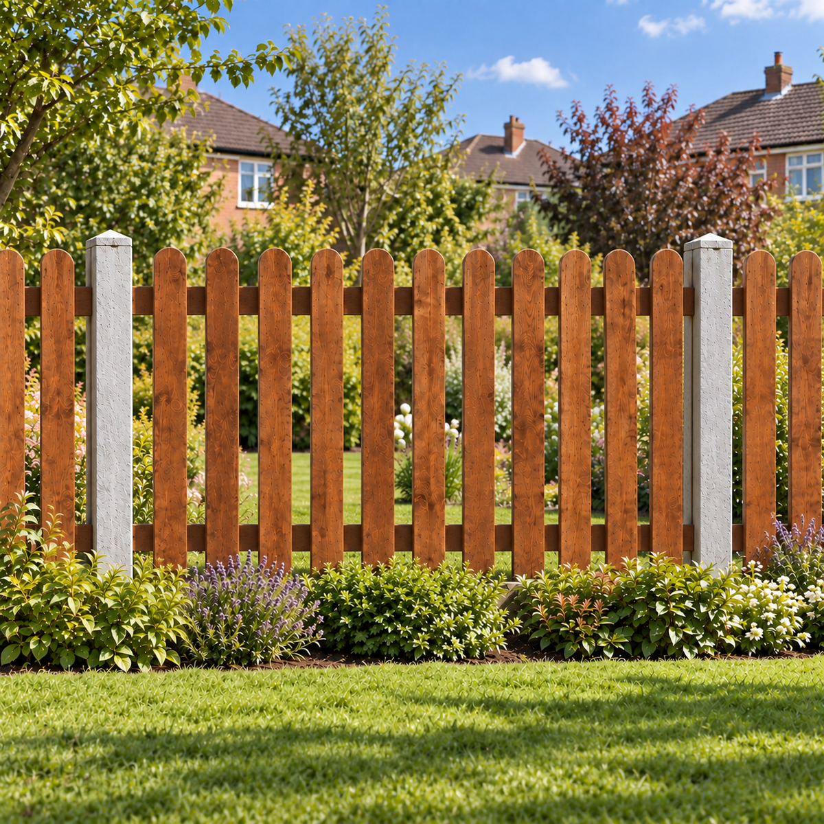 Picket Panels 6ft x 4ft Roundtop – day garden view