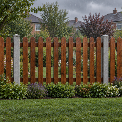 Picket Panels 6ft x 4ft Roundtop – rain garden view