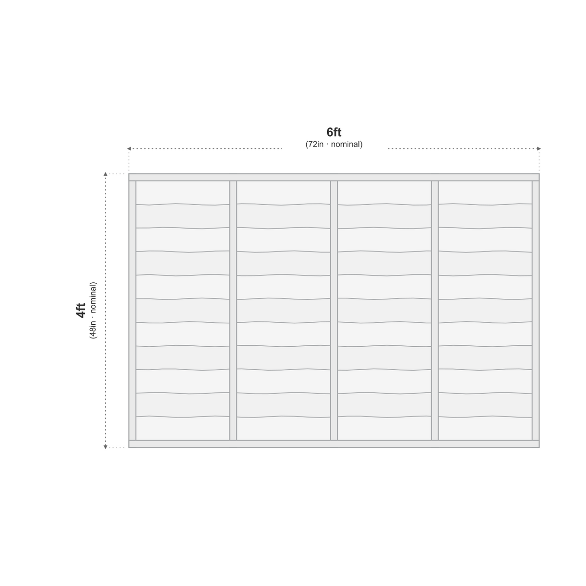 Waney Lap Panels Five Bar Fully Framed 6ft x 4ft dimensions diagram