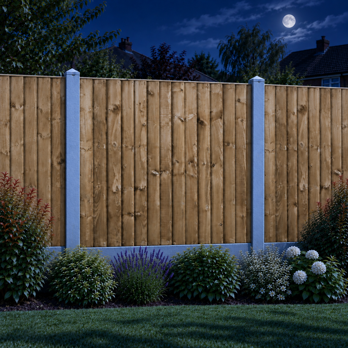 Feather Edge Panel 6ft x 5ft – night garden view