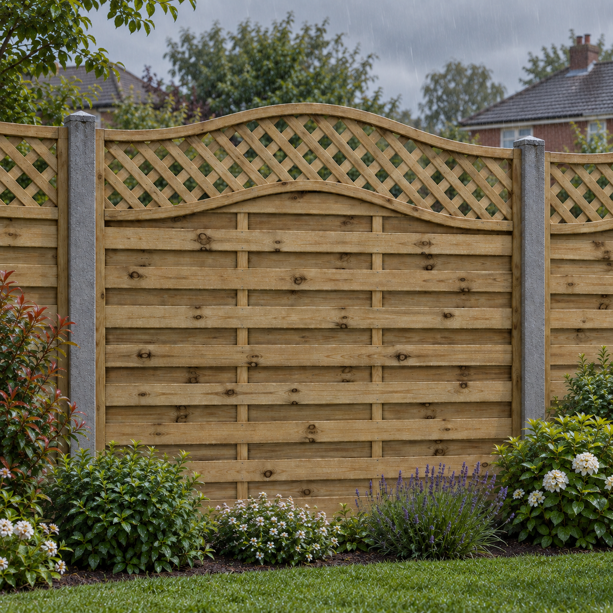European Panel Model 33 6ft x 6ft 1828x1800 – rain garden view