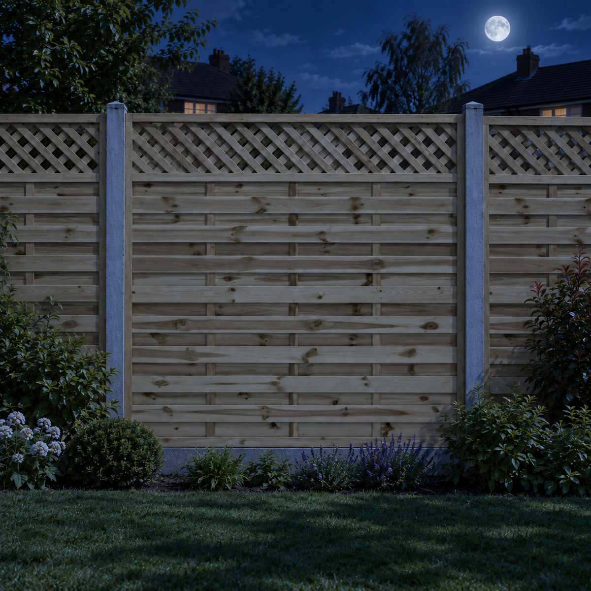 European Panel Model 4 6ft x 6ft 1828x1800 – night garden view