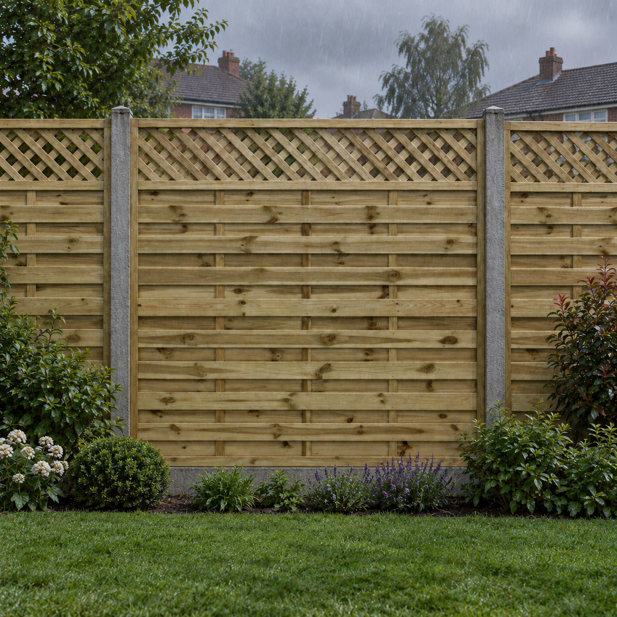 European Panel Model 4 6ft x 6ft 1828x1800 – rain garden view