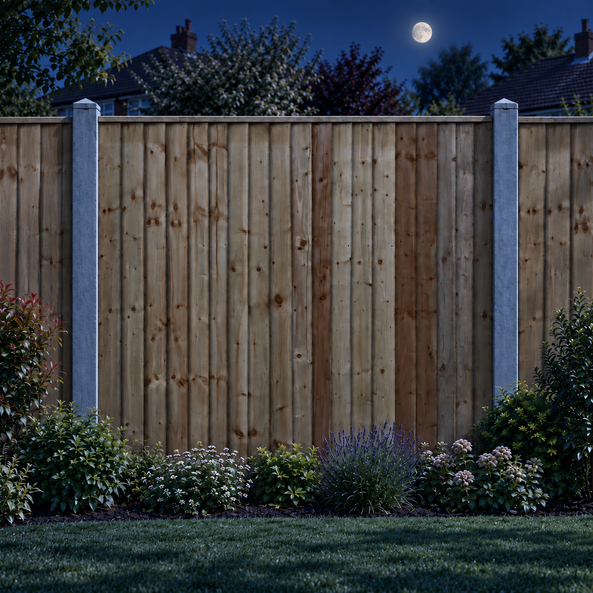 Feather Edge Panel Fully Framed 6ft x 6ft – night garden view