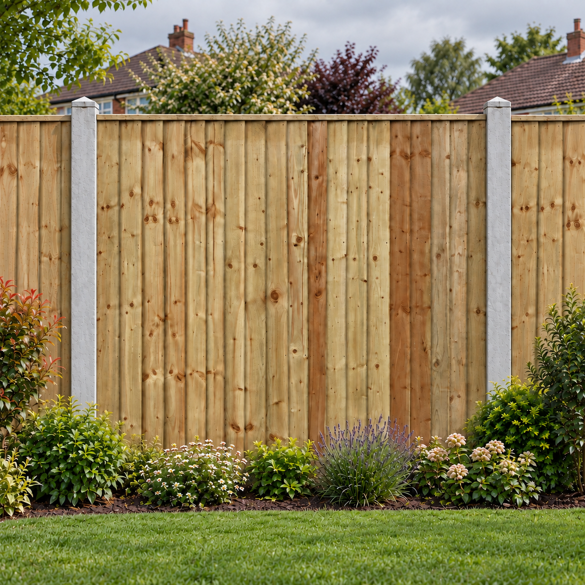 Feather Edge Panel Fully Framed 6ft x 6ft – overcast garden view