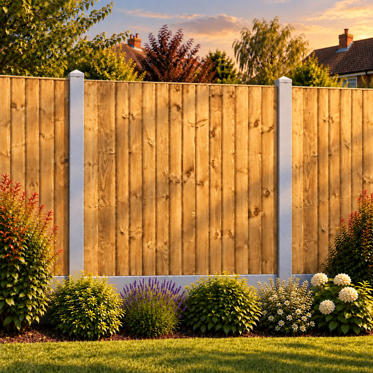 Feather Edge Panel 6ft x 6ft – evening garden view