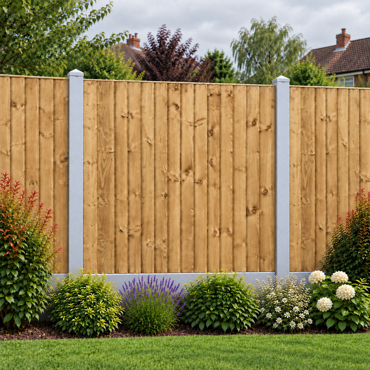 Feather Edge Panel 6ft x 6ft – overcast garden view