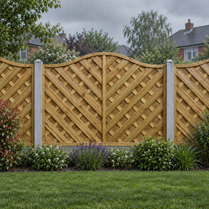 European Panel Model 38, 6 ft wide × 4 ft high, rainy garden