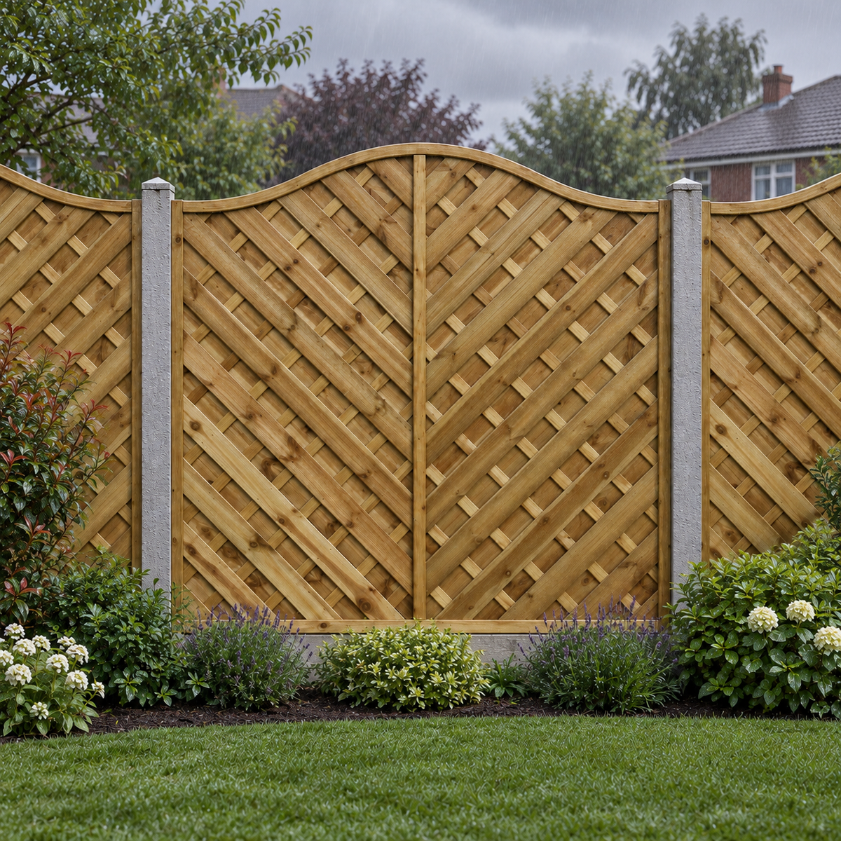 European Panel Model 38, 6 ft wide × 6 ft high, rainy garden