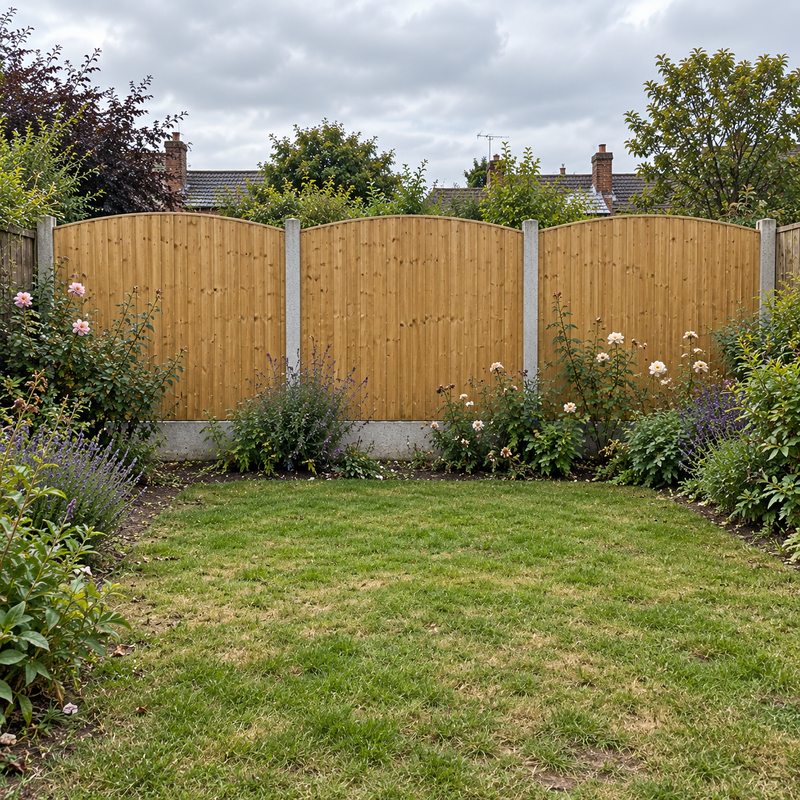 Customer garden with a domed feather edge fence