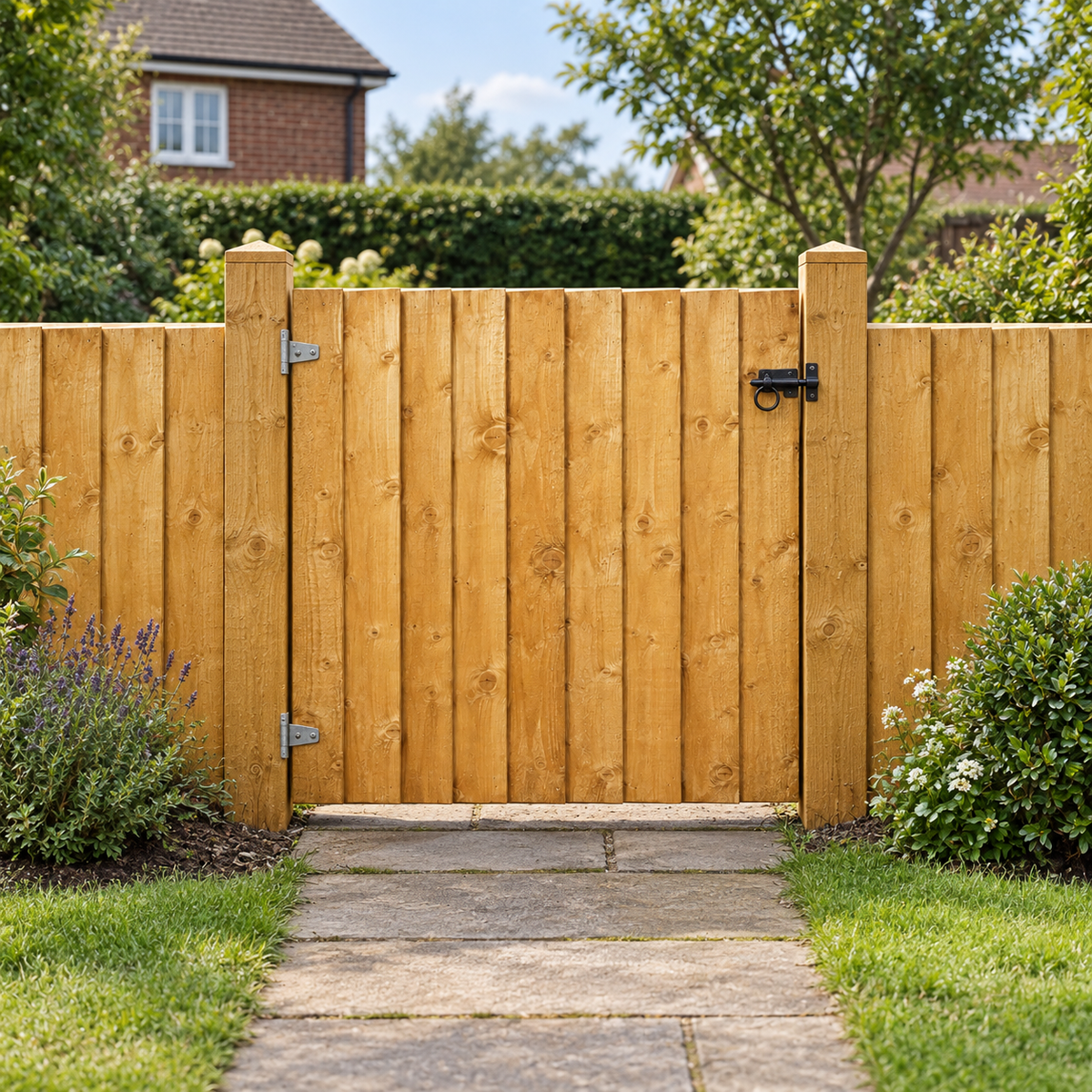 Fully Framed Feather Edge Gate 3ft x 3ft – day garden view