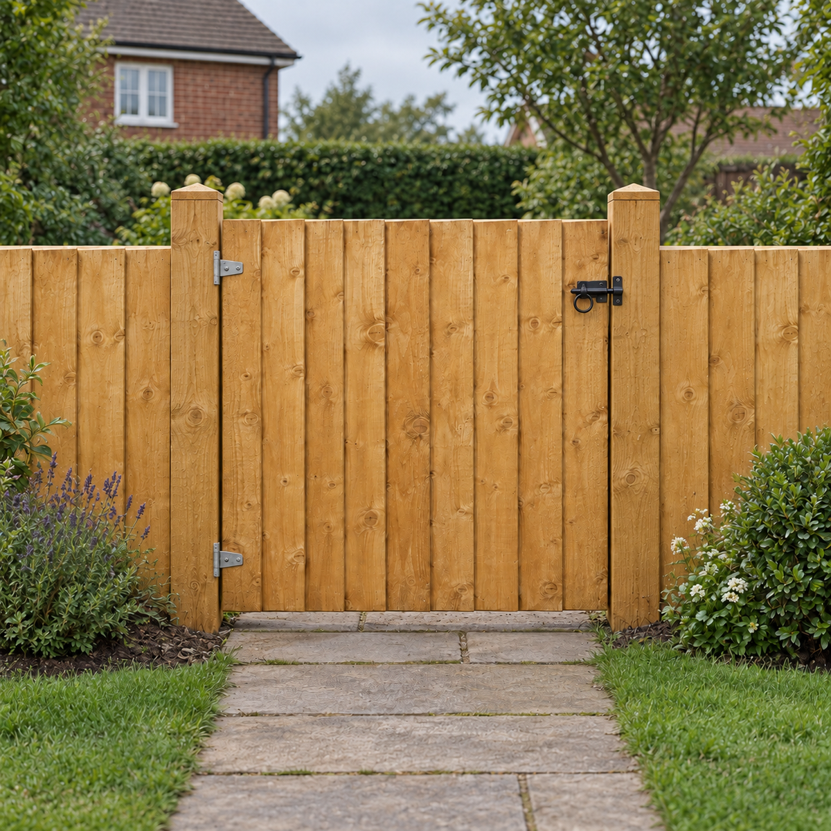 Fully Framed Feather Edge Gate 3ft x 3ft – overcast garden view