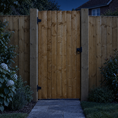 Fully Framed Feather Edge Gate 6ft x 3ft – night garden view