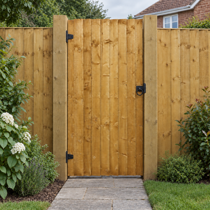 Fully Framed Feather Edge Gate 6ft x 3ft – overcast garden view