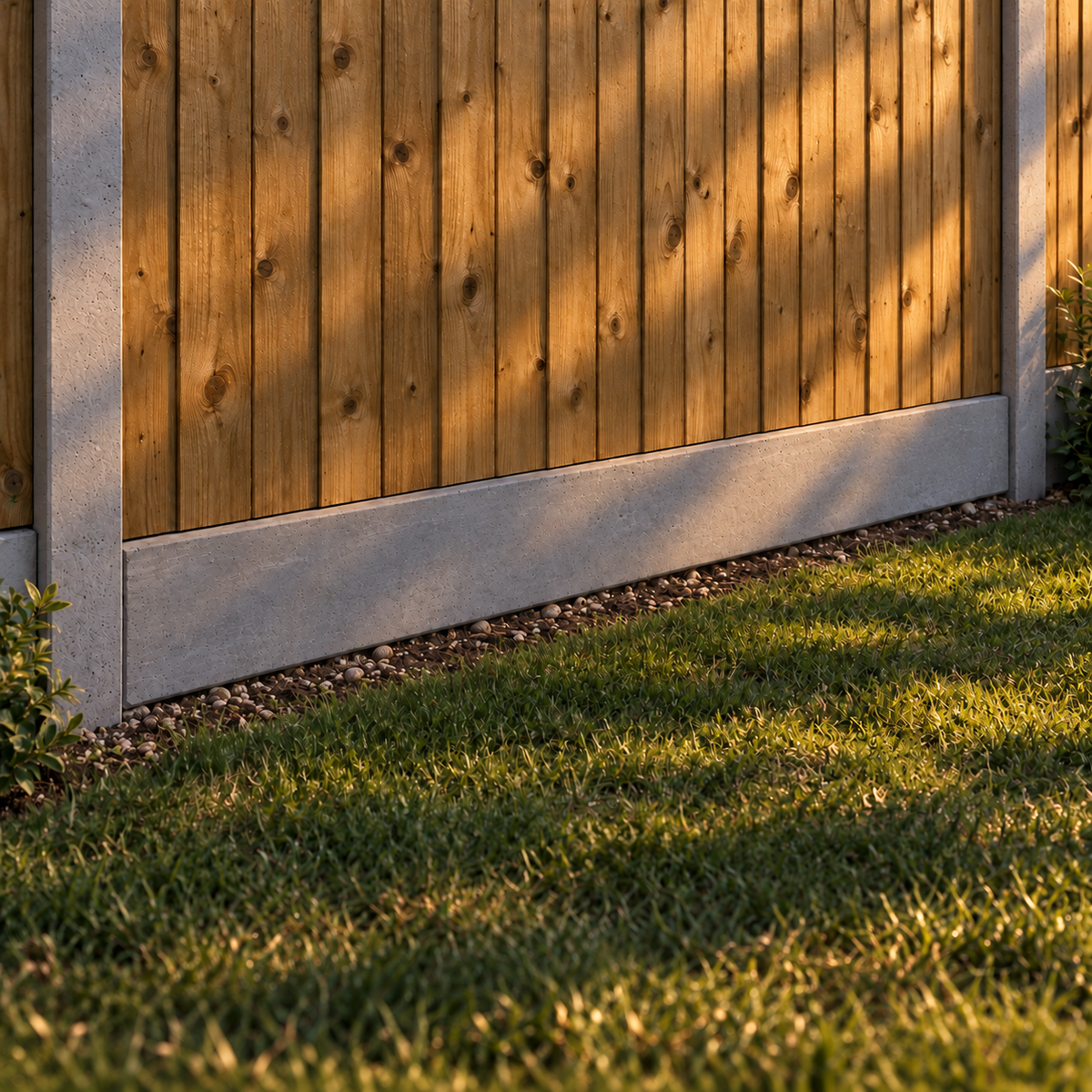 Gravel Board 6ft - Plain in a garden, evening light