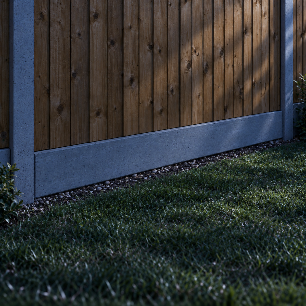 Gravel Board 6ft - Plain in a garden, night light