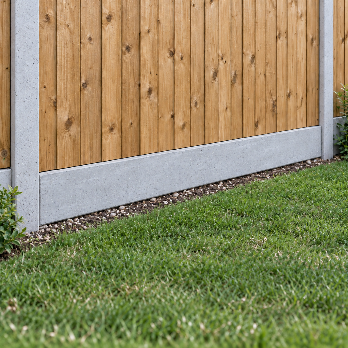 Gravel Board 6ft - Plain in a garden, overcast light