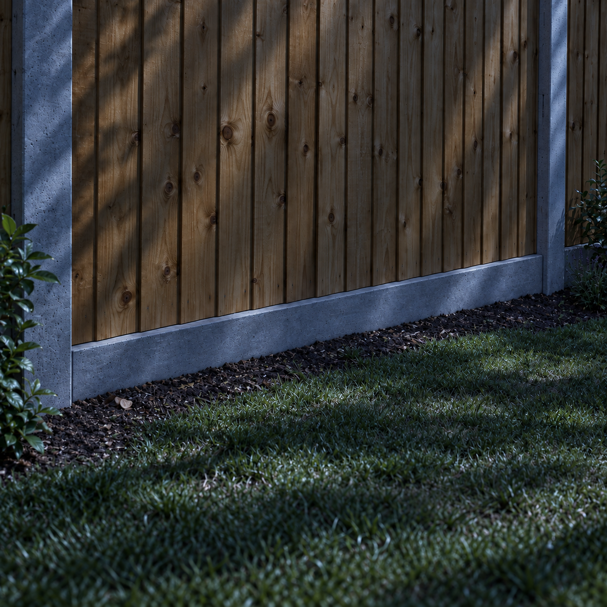 Gravel Board 6ft - Plain in a garden, night light