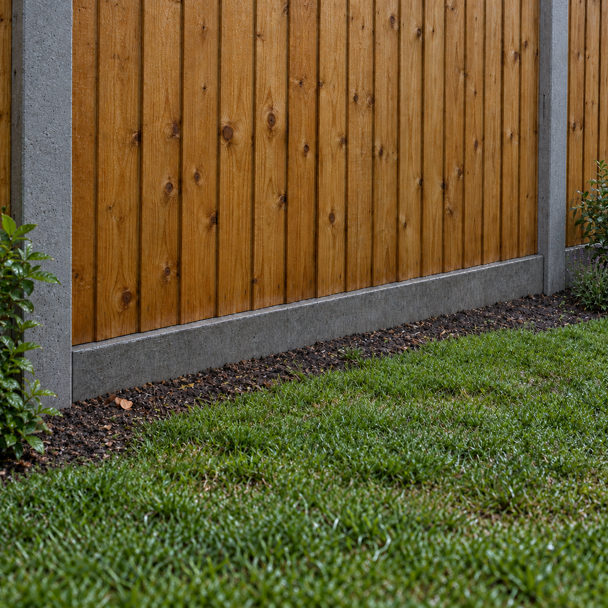Gravel Board 6ft - Plain in a garden, rain light