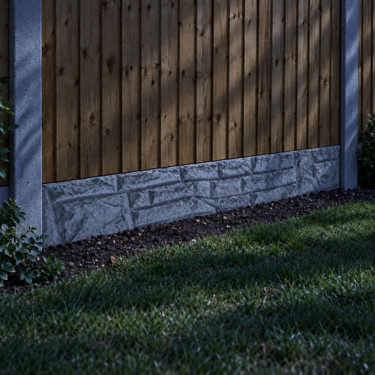 Gravel Board 6ft - Rock Face in a garden, night light