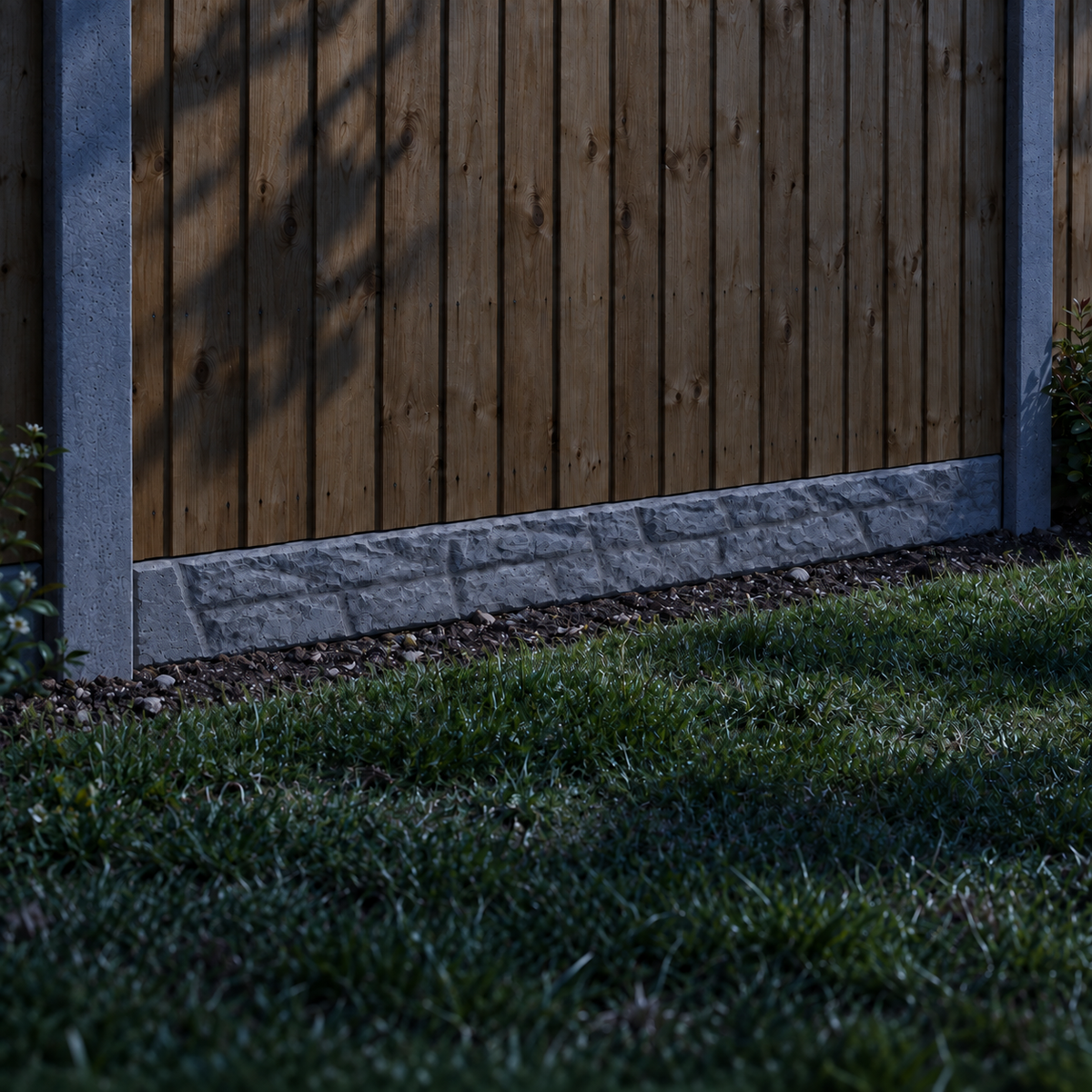 Gravel Board 6ft - Rock Face in a garden, night light