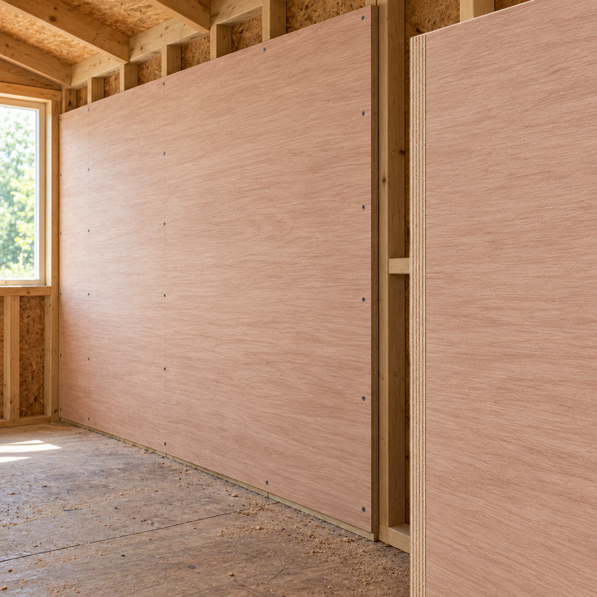 Plyboard in a garden, day light