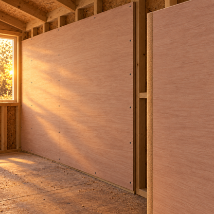 Plyboard in a garden, night light