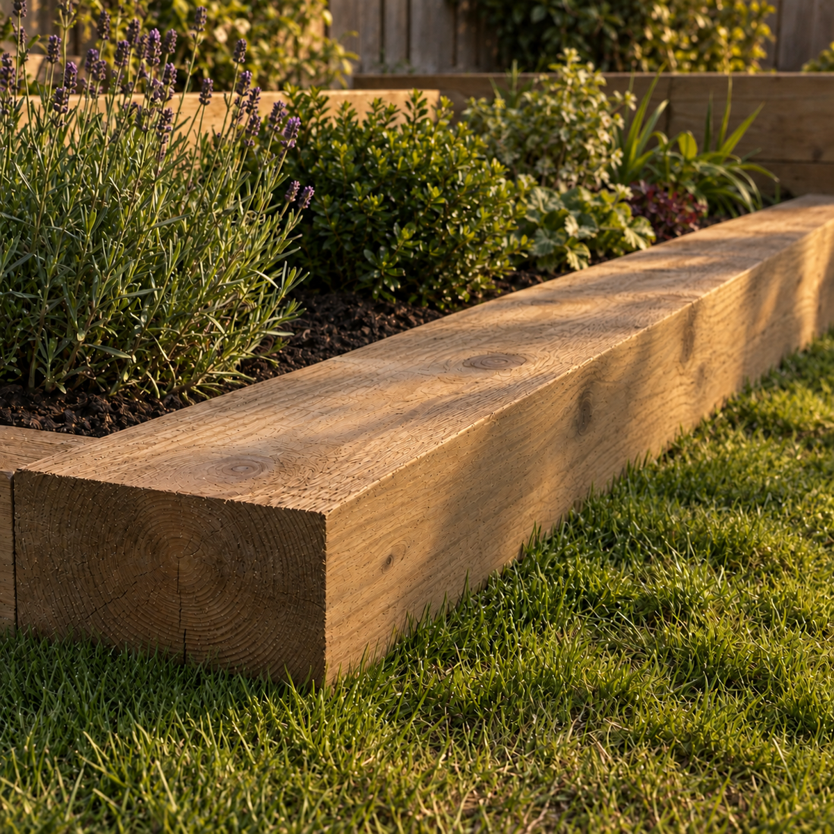 Railway Sleeper in a garden, evening light