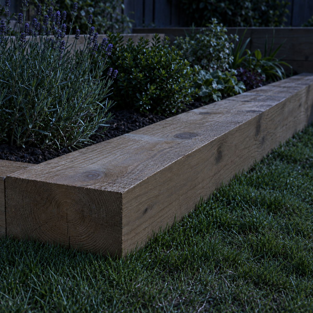 Railway Sleeper in a garden, night light