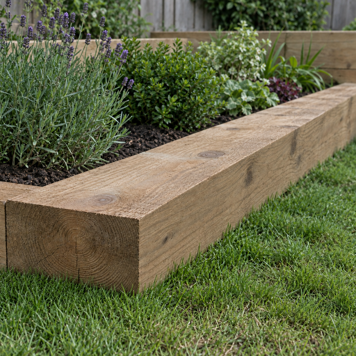 Railway Sleeper in a garden, overcast light