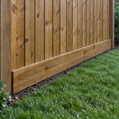 Timber Gravel Boards / Kickboards in a garden, rain light